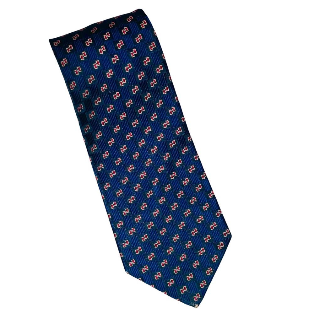 *3 for $30!* Hugo Boss 100% Silk Tie Made in Italy Blue Red Geometric Squares
